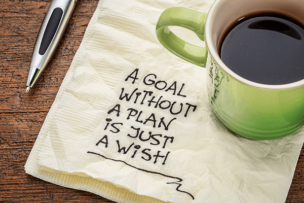 Illustration med teksten - A goal without a plan is just a wish
